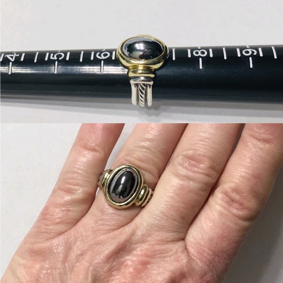David Yurman Sterling 14k Oval Hematite Ring - Picture 5 of 7